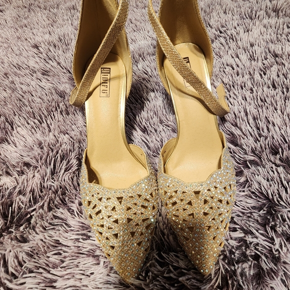 !D!FU Glitter Gold Sz 9.5 Rhinestone Heels - Picture 3 of 9